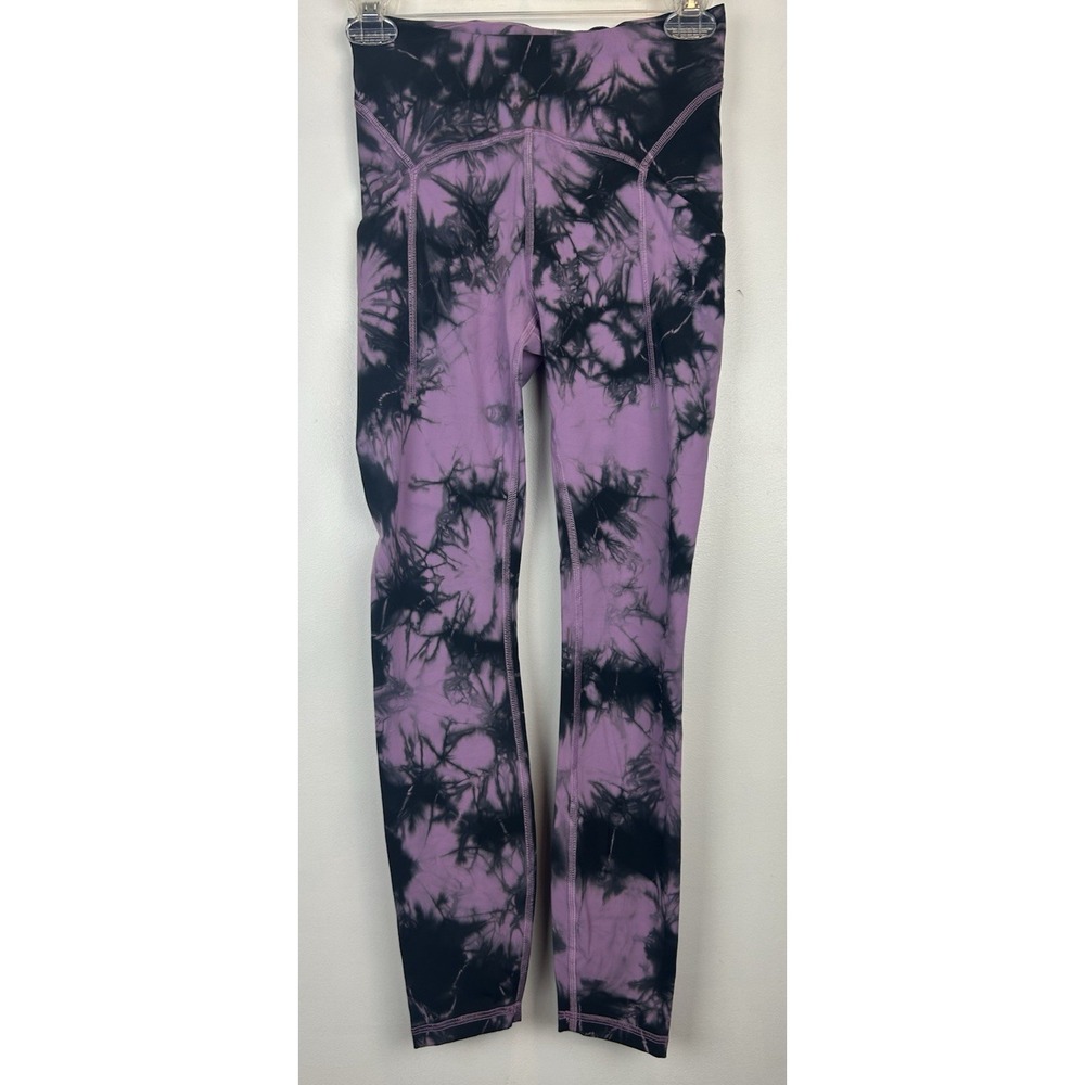 Lululemon Leggings Women 4 Power Thru High Rise Purple Gray Tie Dye Gym Active